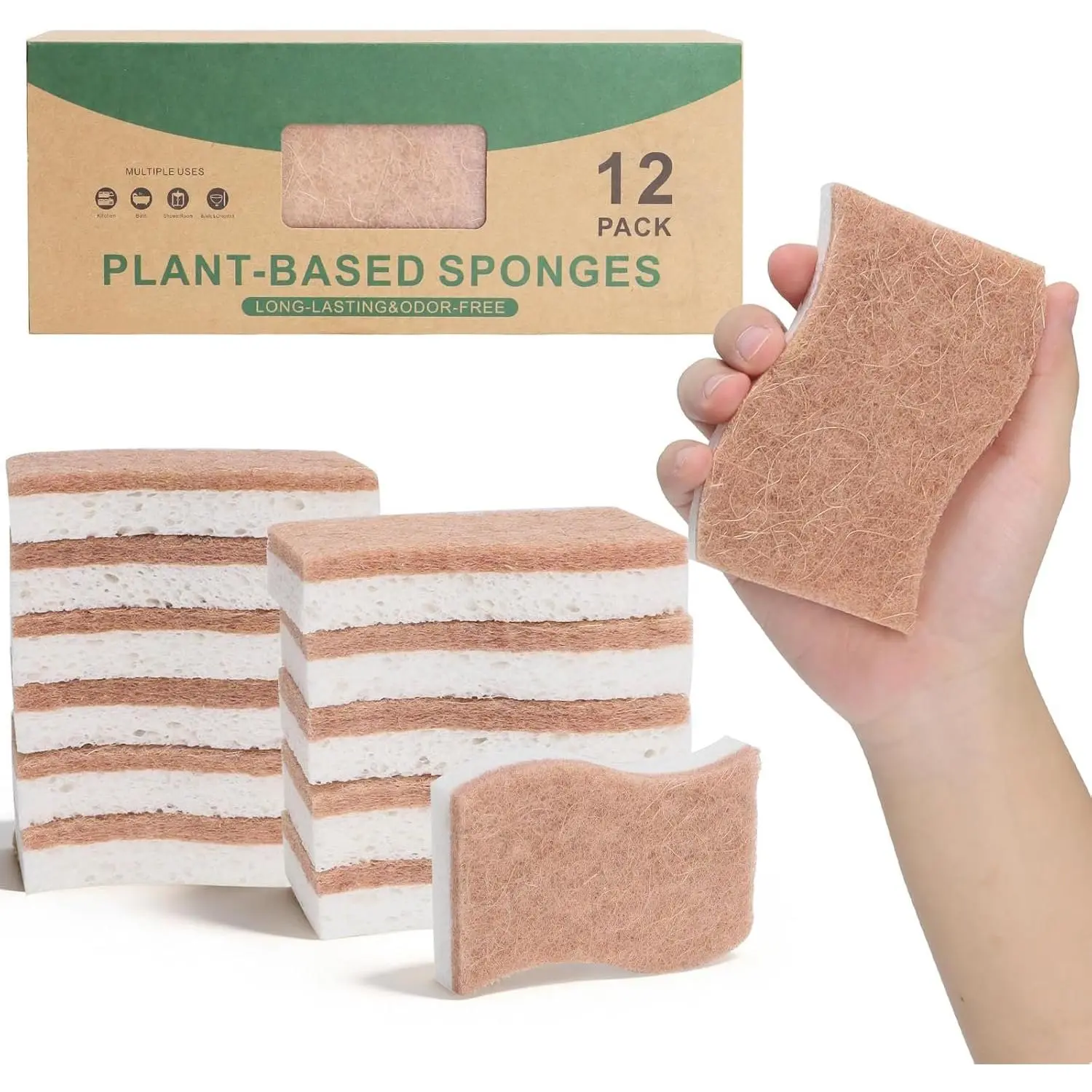 Sponges Kitchen - 12-Pack,  sponges for Dishes S-Shaped -Layer for Pots, Pans, Tableware, Durable & Comfortable Grip for Everyday Cleaning