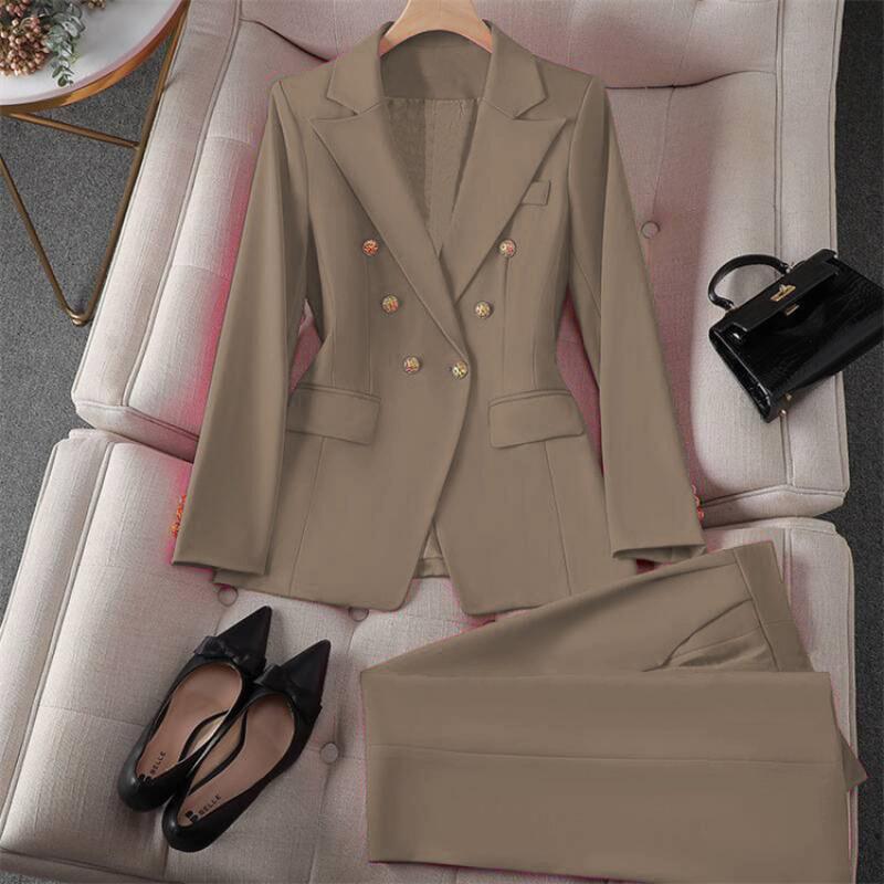 Vintage Blazer Slim Fit Fashion 2025 Women Korean Style Casual Design Sense Top and Trousers Set233