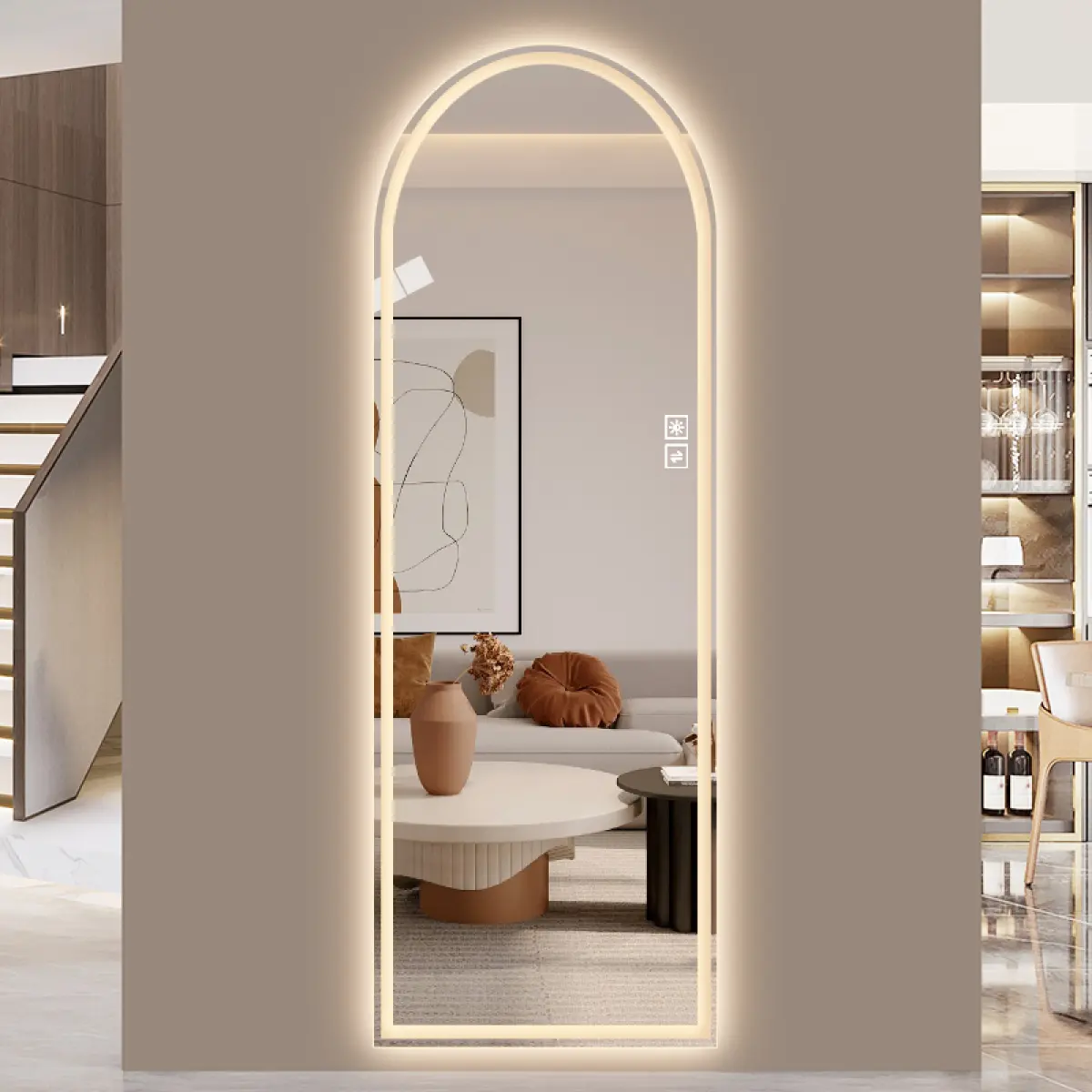 65x21 in LED Light Frameless Arched Full-Length Mirror with Lights - 2-Color Dimming, Explosion-Proof Corrosion-Resistant Steel Wall-Mounted Vanity Piece for Bedroom Decor, Led Light Mirror