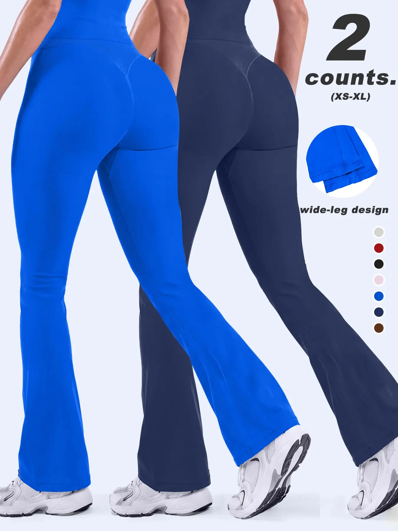 Value 2 Pack / 3 Pack Solid Color Flare Wide Leg Pants Set for Women, High Waist Sculpting Slim Fit, Thick Non See Through Opaque Fabric Yoga Gym Casual Activewear Bottoms Trousers Multi Colors Flared Yoga Bottoms
