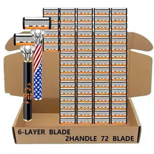 This classic men's razor comes with 72 ultra-sharpand durable blades, and its progressive designensures a safe,smooth and painless shavingexperience.Comes with 2 non-slip handles, perfectfor holiday gifts Shaving Razors Shaving Tool