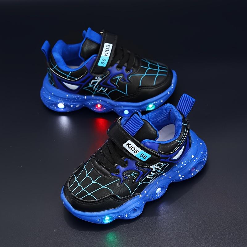 Hook and Loop Buckle Spider Web Print Luminous Sole Thick Sole Shoes Trendy Retro Comfortable Sneakers Boys' Training Shoes