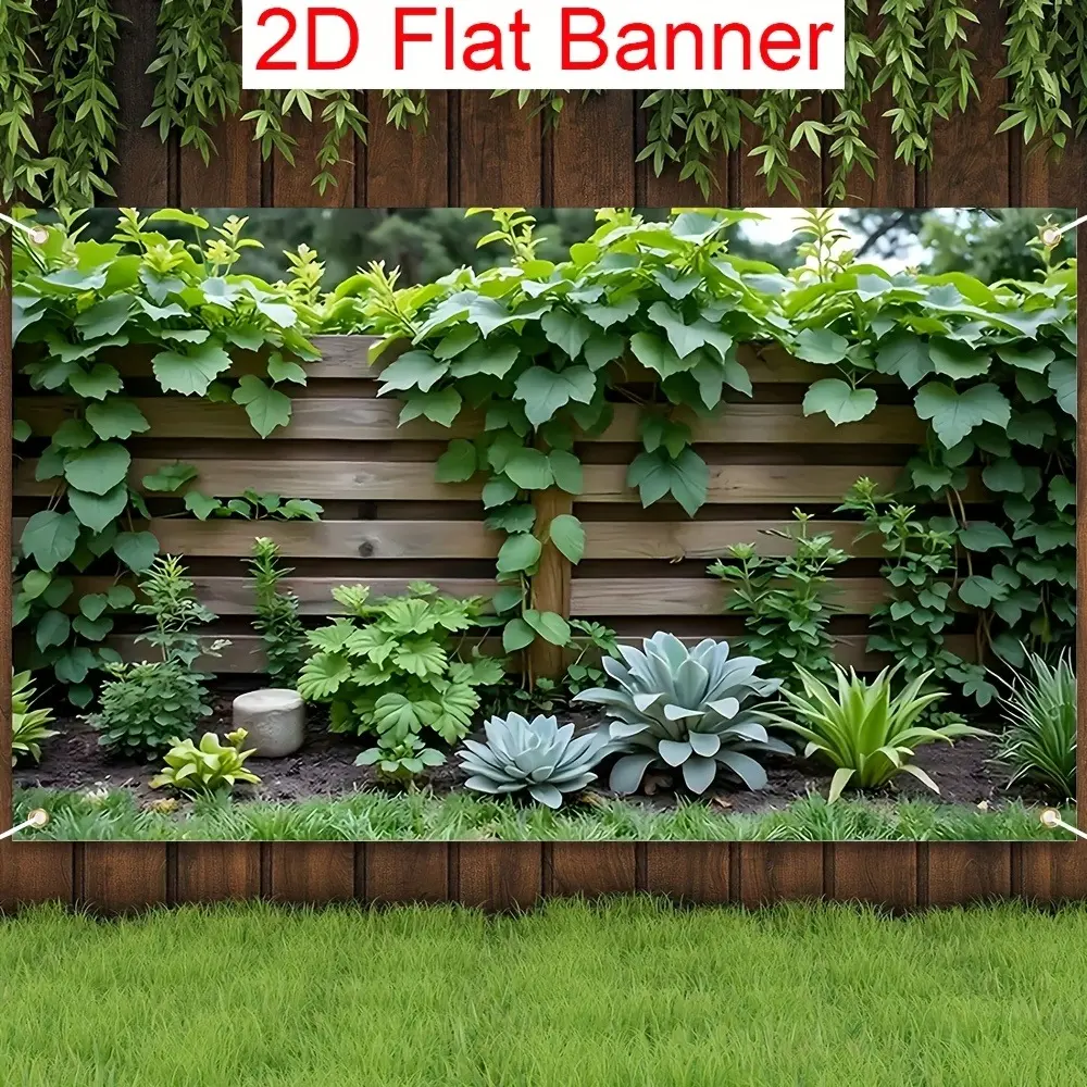 2D Flat Garden Fence Banner | Luxury Greenery Climbing Vines & Floral Garden Backdrop | Single-Sided Polyester | Metal Grommets for Easy Hanging | Perfect for Weddings, Birthdays, Anniversaries, Garden Decor & Photo Backgrounds