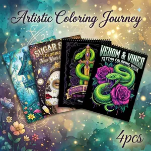 4pcs Adult Coloring Books-  with Intricate Designs: Magic House, SUGAR SKULL, SNAKE&DAGGER, VENOM&VINES Themes - Beginner-Friendly - 11.2x8.27 inch, Thick Paper for Stress Relief, Mindfulness & Relaxation - Perfect Gift for Christmas, Birthdays & Holidays