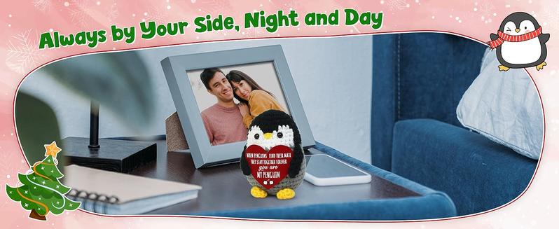 Anniversary Romantic Gifts for Women Men - Positive Penguin Crochet - Birthday Stocking Stuffers Gifts for Couple Boyfriend Girlfriend Husband Wife, I Love You Gift for Him HerFamily of 3 Baby Announcement Positive Crochet with Card