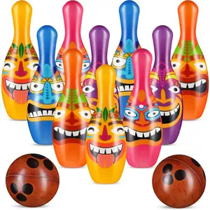 12 Pcs Bowling Set, 10 Soft Pins and 2 Cocout Balls for Kids Toddlers Tropical Hawaiian Luau Summer Birthday Party Games Indoor Outdoor Activitiesfidget toys