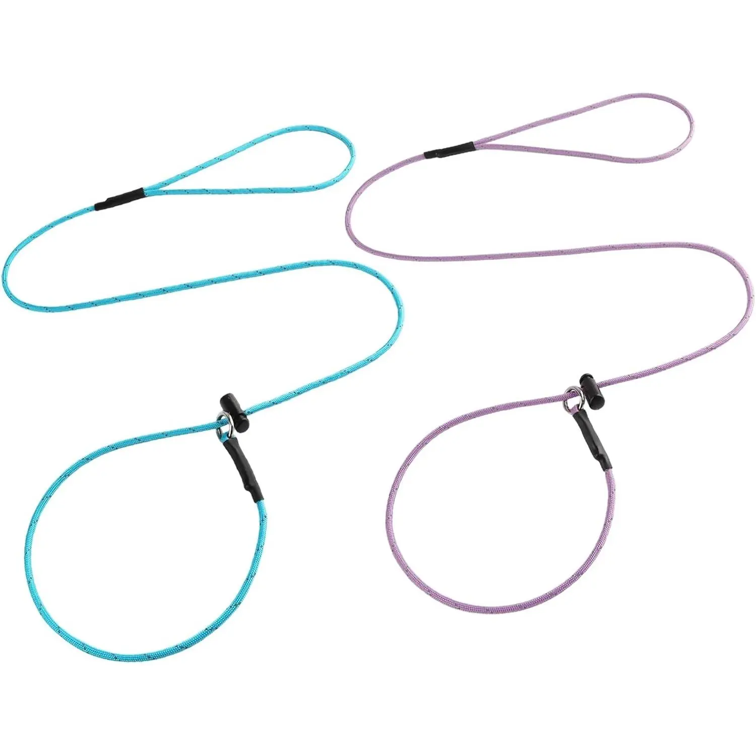 Reflective Slip Lead Leashes Puppy Training Lead – 4.3mm Paracord Rope with 12-Core Strength, 1000lb Pull Force Set of 2 for Small & Medium Dogs (Purple & Light Blue, 4 FT)