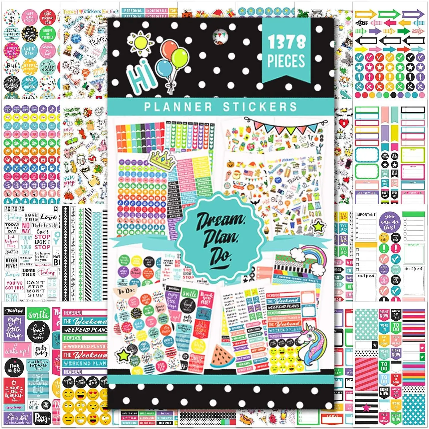 Planner Stickers - planner with stickers with 28 Sheets | 1378 Stunning Design Accessories for Journals and Calendars, Essential Planner Accessories by  - Green
