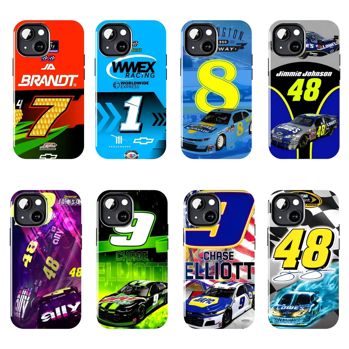 NASCAR Racing Phone Case, Jimmie Johnson & Chase Elliott Car Racing Design, Retro Motorsport Graphic Cover, Stock Car Fan Gift, Racing Theme Phone Accessory, Compatible with iPhone 11–17 Pro Max/Plus series and Samsung Galaxy S23–S26 series.