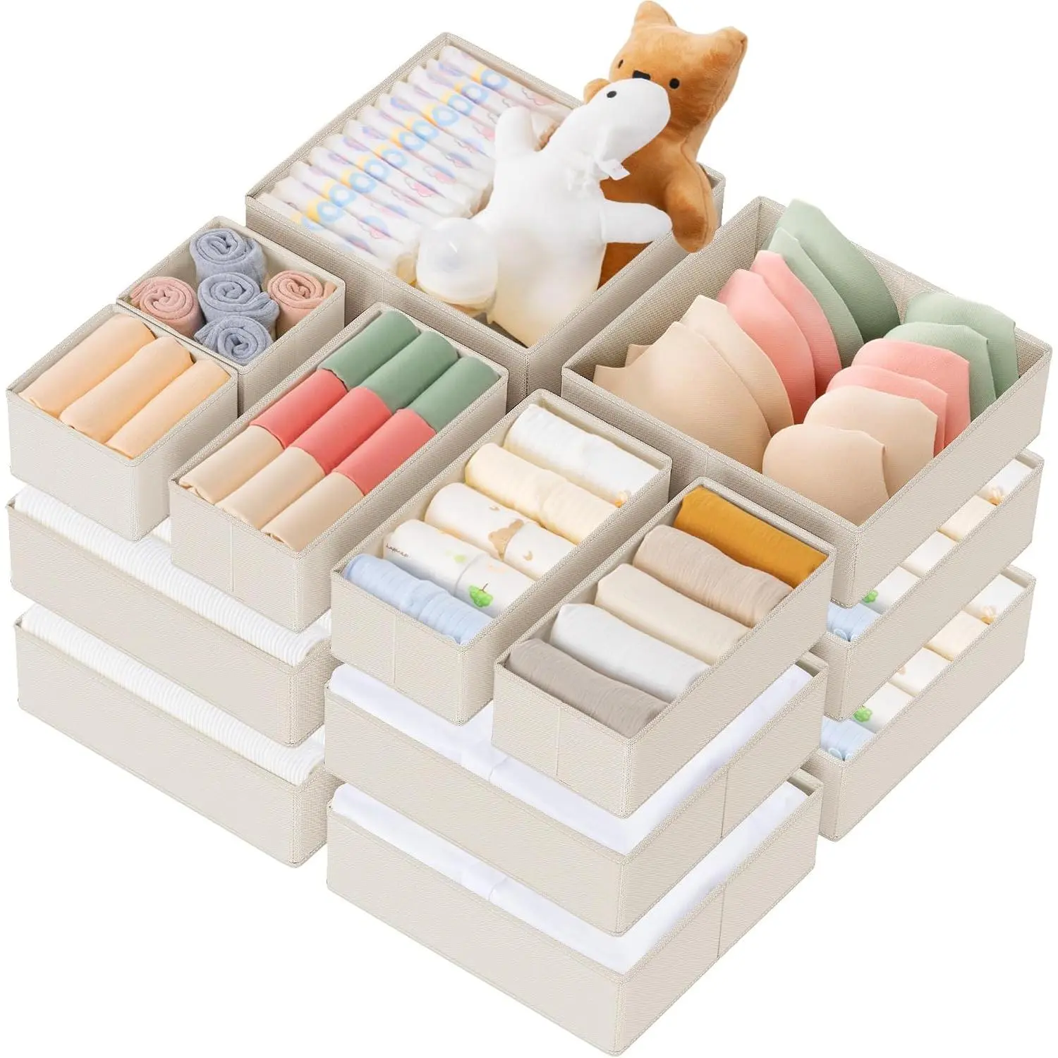 Oatmeal Foldable Drawer Organizer Bins - 21 Pack Closet Storage Dividers for Baby Clothes, Underwear, Socks (Nursery, Bedroom Use), Insert