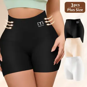 3Pcs Plus Size Breathable Anti Chafing Seamless Safety Shorts Summer,High Waist Anti Roll Down Boyshorts Invisible Under Dress,Curvy Friendly No Bound Daily Safety Panties