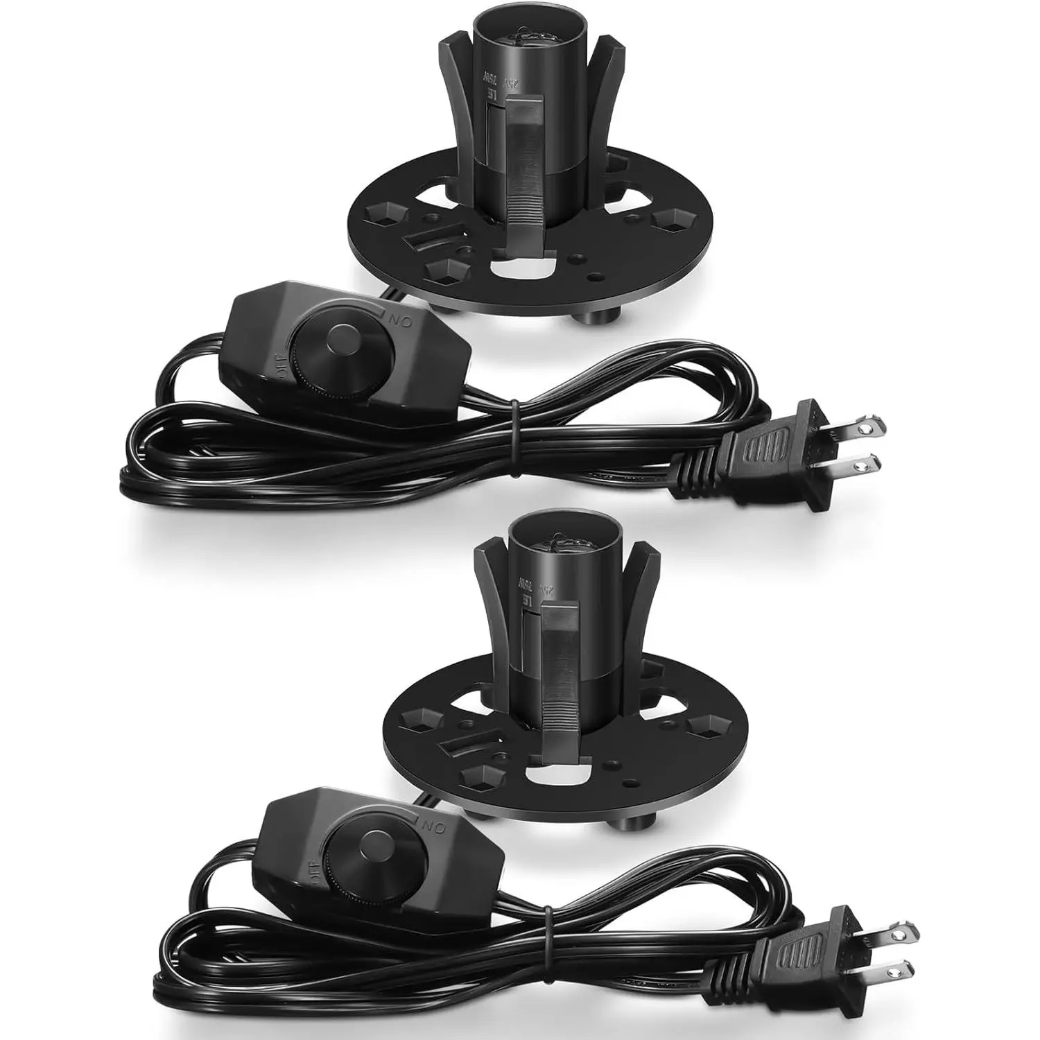 Glooglitter 2 Pack Salt Lamp Cord Replacement 5.9 Feet Original Lamp Dimmer Switch with Cord and Base Assembly for E12 Salt Lamps, Black UL Certified (Style 1)