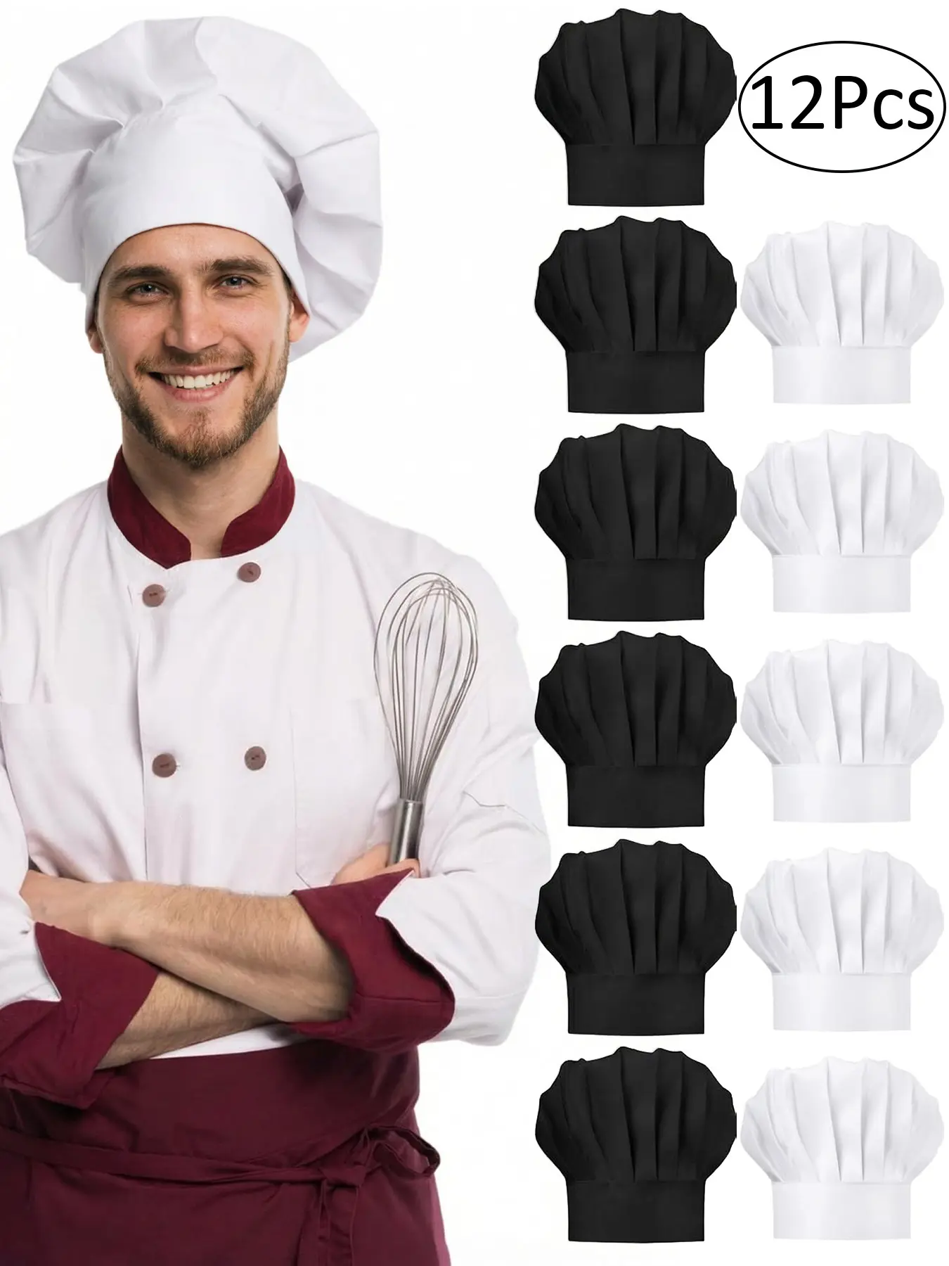 12Pcs Chef Hat Set Elastic Baker Kitchen Catering Cooking Chefs Hats