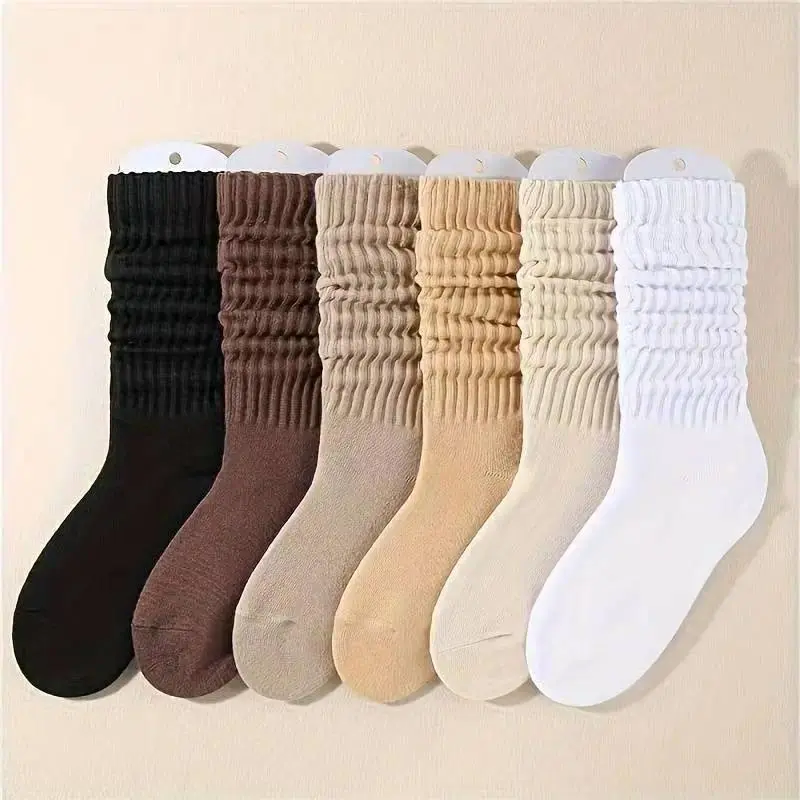 6 Pairs Women's Solid Crew Socks, Multi-pack Soft Comfy Breathable Mid-calf Socks for Daily Wear, Socks for Women, Lady's Fall & Winter  Hosiery