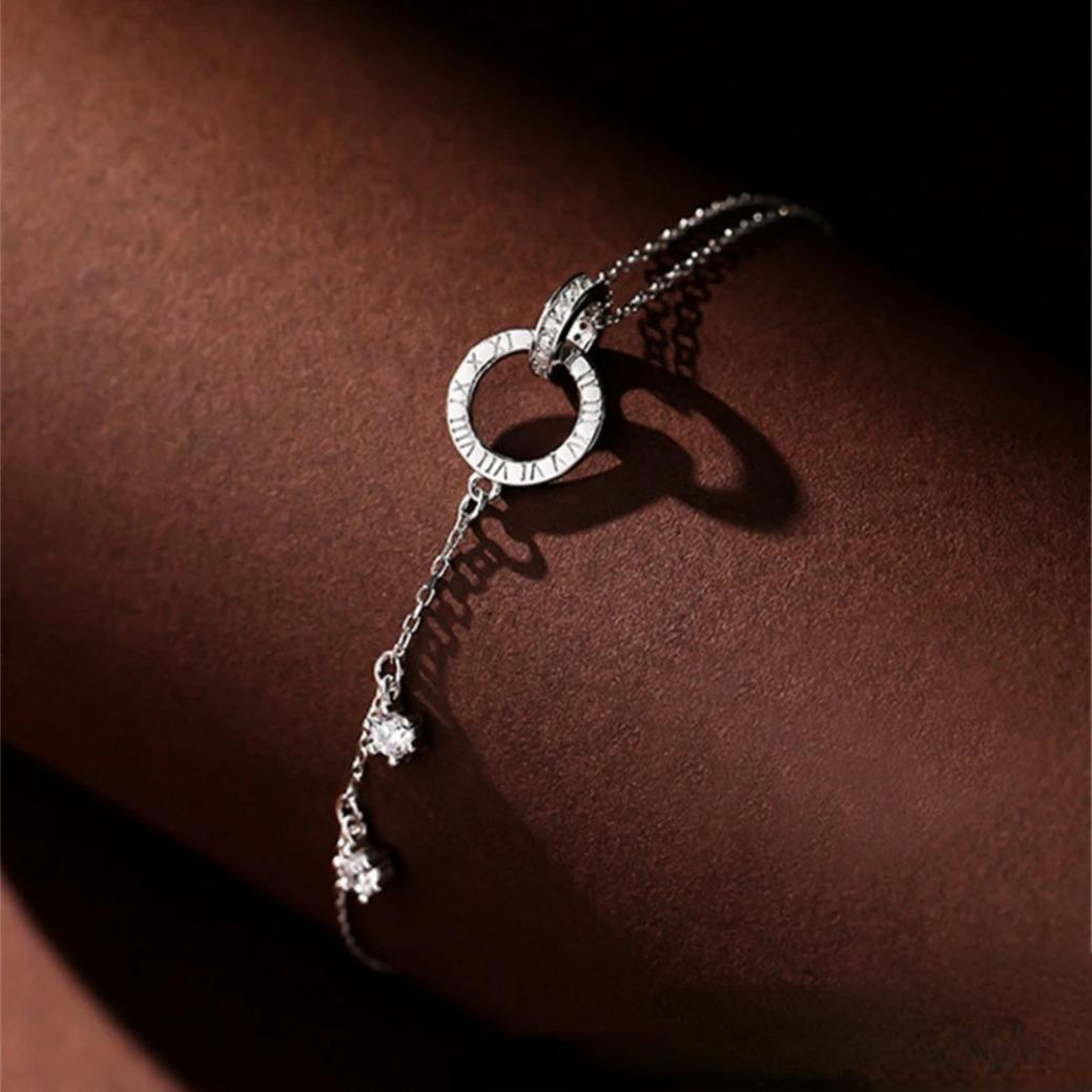 S925 Sterling Silver Roman Numeral Bracelet for Women Double Layer Retro Luxury Jewelry Gift for Girls