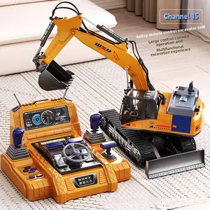 15-Channel Alloy Excavator Toy, 2.4G Wireless Remote Control Construction Vehicle with Large Console, Lights & Spray Function for Kids