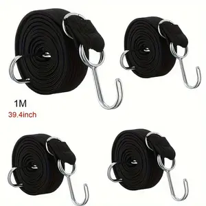4pcs 100cm Length 3cm Width Elastic Bungee Cord Heavy Duty Luggage Bungee Cord Anti-slip Flat Elastic Rope for Motorcycle Bicycle