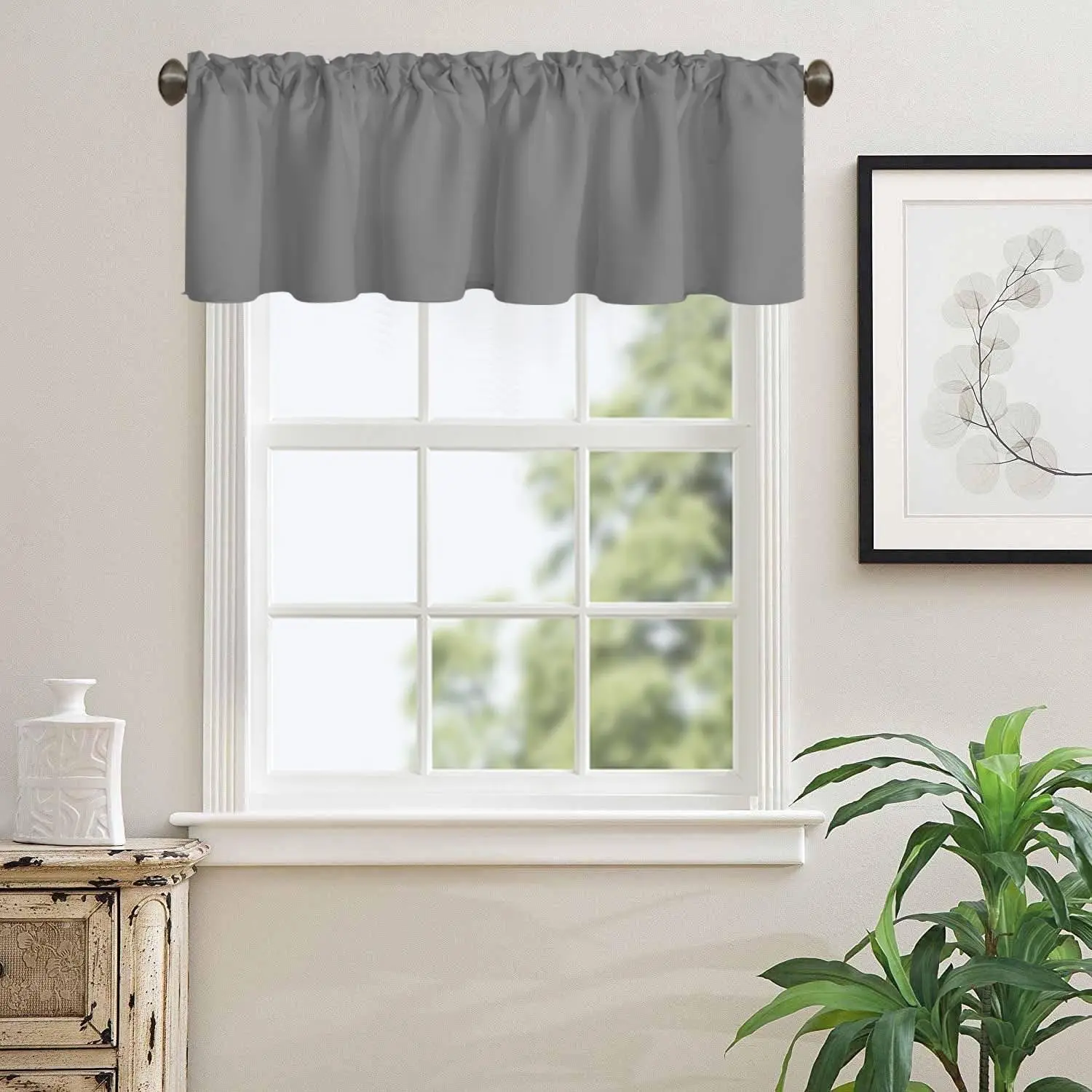 Blackout Kitchen Valances for Windows, Rod Pocket Short Window Valance Curtains for Living Room Bedroom   Decorative Toppers 42" W x 18" L, Dark Grey