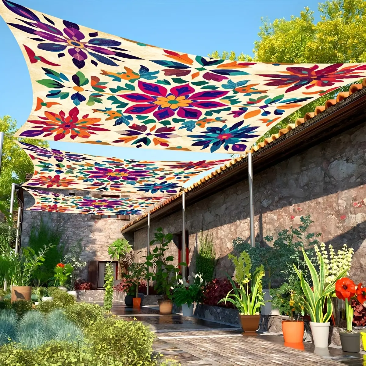 [Outdoor Sun Shade] 1pc Bohemian Mandala Pattern Gradient Color Outdoor Canopy Beach Sunshade Curtain - Thickened Sun Protection, Easy Installation & Storage, 6-Person Capacity for Garden, Courtyard, Poolside (Excludes Poles), Outdoor Sun Shade