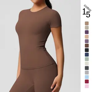 Summerwins Women Solid Round Neck Slim Stretchy Sports Tee, Soft Breathable Short Sleeve Workout Gym Top, Multi Neutral Color Athletic T-Shirt Ideal For Yoga Gym Training Pilates Summer Casual Daily Outfit
