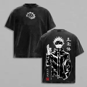 Gojo Satoru Tee Washed – Jujutsu Kaisen: Execution Shibuya Incident Compilation & Culling Game Prelude Vintage Oversized Heavy Cotton Anime Manga T-Shirt, Double Printed Retro Unisex Streetwear Graphic Top, Japanese Anime Merch for Sorcerer Fans