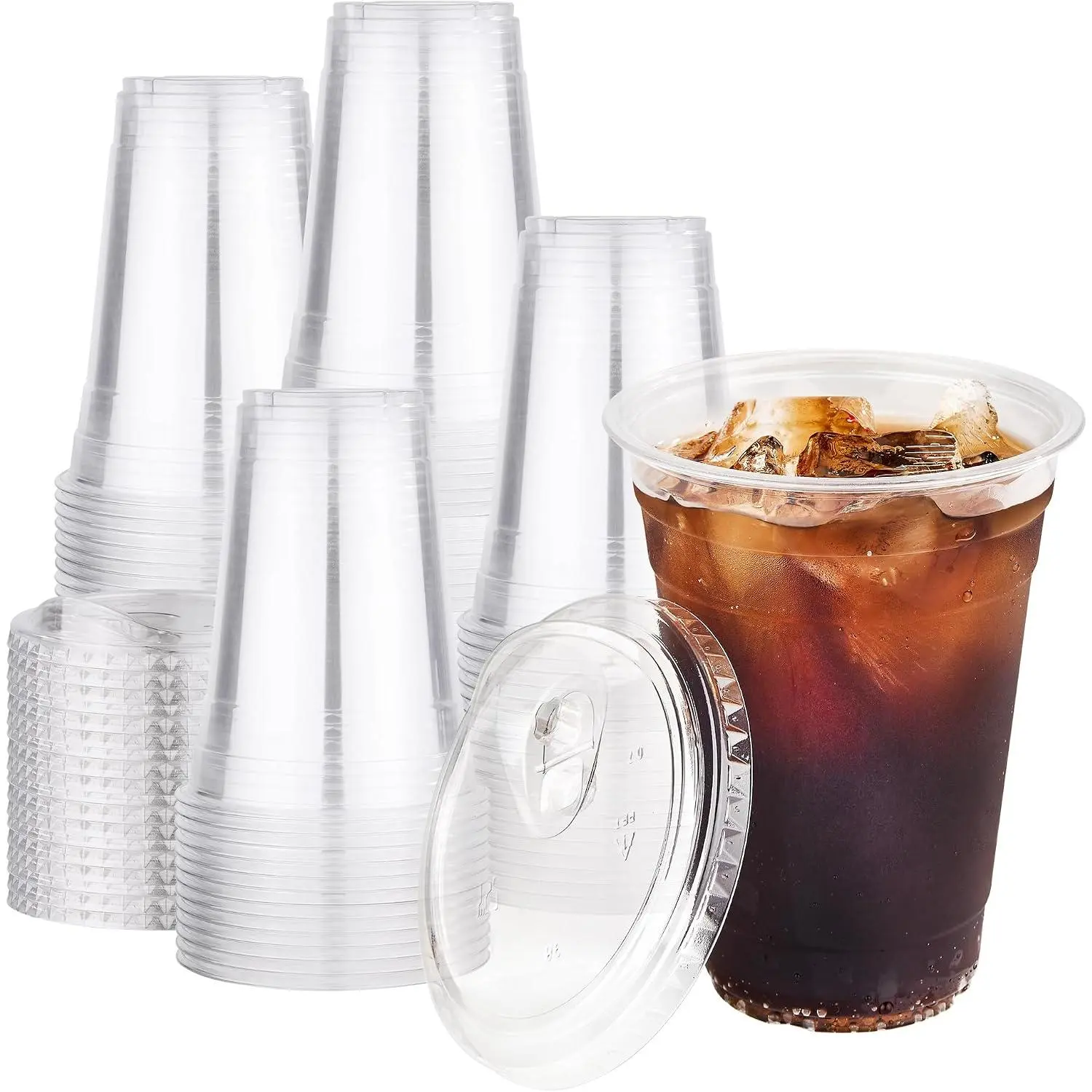 50 pack 16 oz Clear Plastic Cups with , Disposable Iced Coffee Cups with Strawless Sip , Drink Cup for Cold Drinks, Iced Coffee