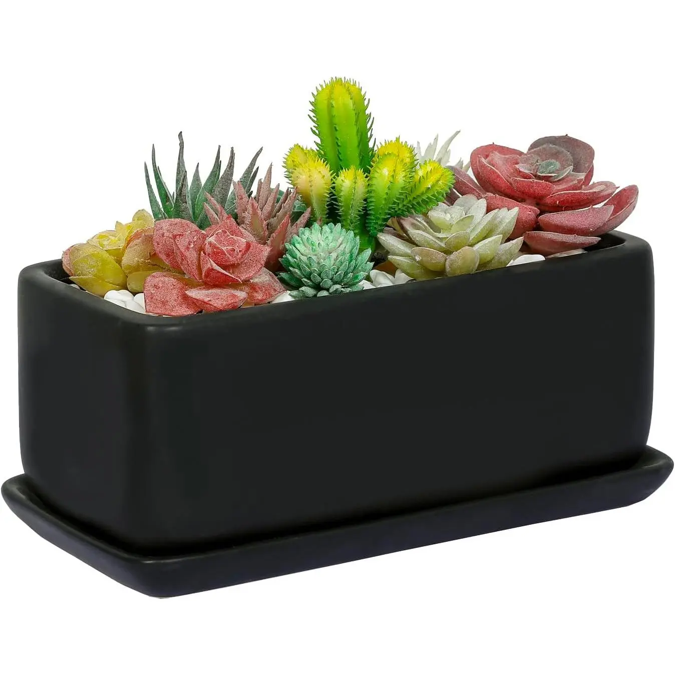 10 Inch Matte Black Ceramic Indoor  Pot Succulent Planter, Decorative Flower Planter with Drainage Hole and Removable Tray