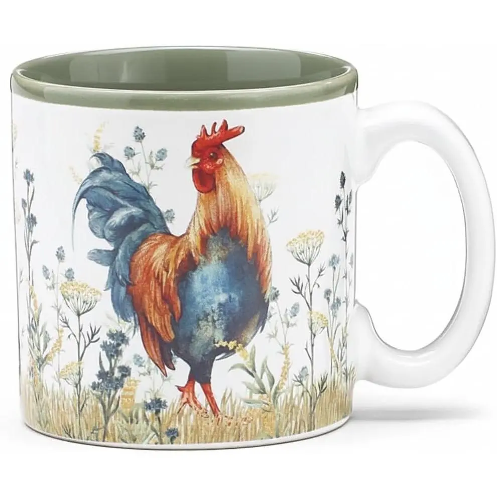 Colorful Rooster in Wildflowers Ceramic Mug, 13 oz  Coffee Cup,  Decor &  for Bird Lovers