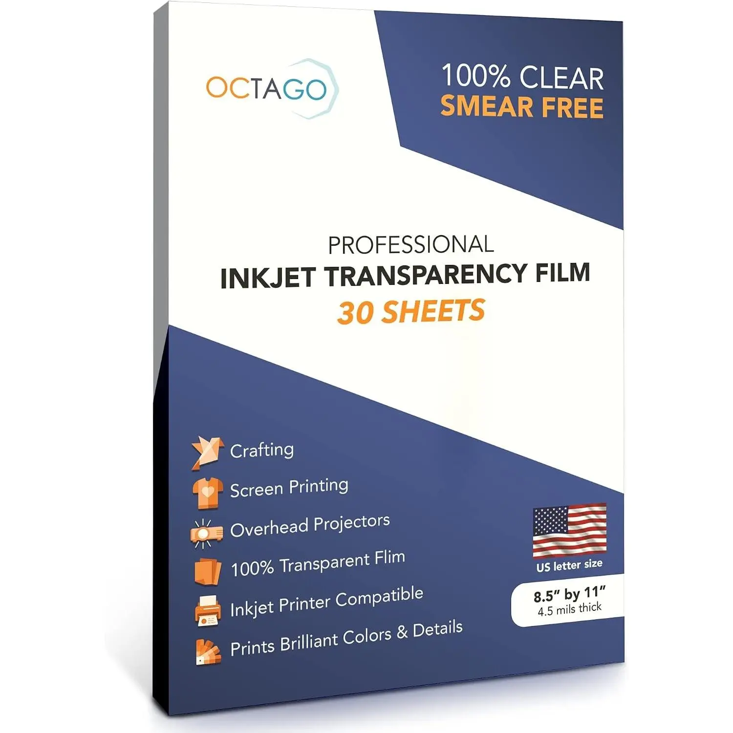 Inkjet Transparency Film - Transparent Paper for Overhead & Screen Printing - Thick Printable Plastic Sheets for Crafts - 8.5 x 11 Inches, 30 Pack
