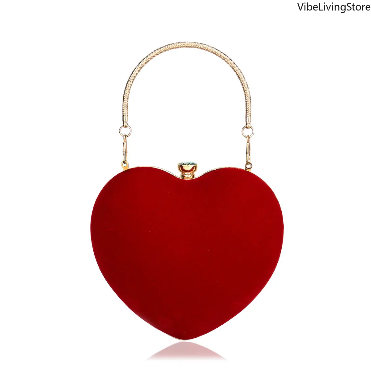 Women Heart‑Shaped Velvet Evening Handbag, Red Velvet Clutch Purse with Metal Top Handle, Removable Chain Crossbody Bag for Wedding Valentine Party Prom Banquet