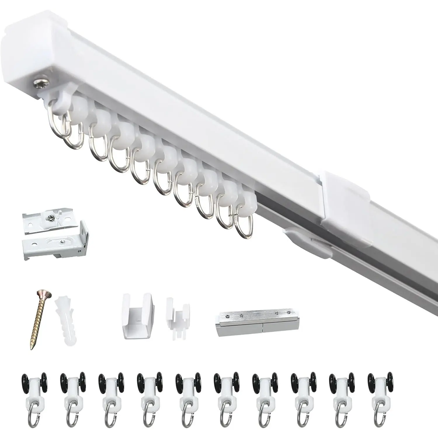 37-73in Telescopic Ceiling Curtain Track System for Curtains,Retractable Measurement Free Heavy Duty Curtain Rail Track Set as Room Divider,Adjustable Sliding Wall Mount  Curtain Track