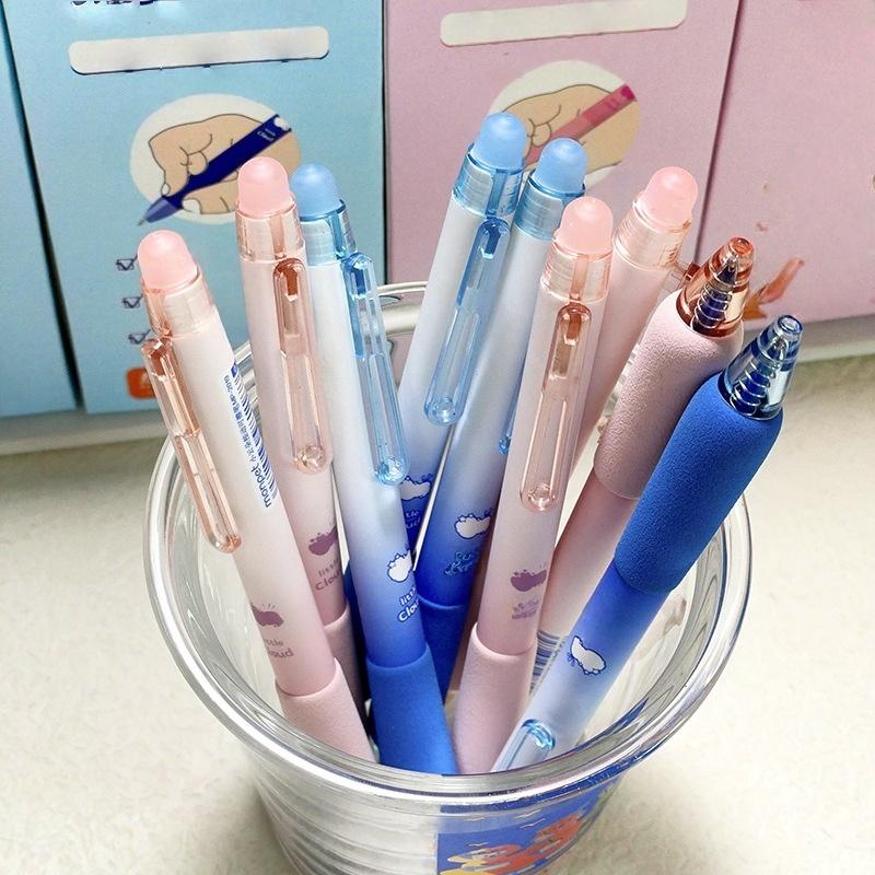 4pcs Magic Erasable Gel Pens, Cloud Design Sponge Click Pens, Fresh Style Writing Set, Smooth Writing Pens, Essential for Exams and Practice Tests