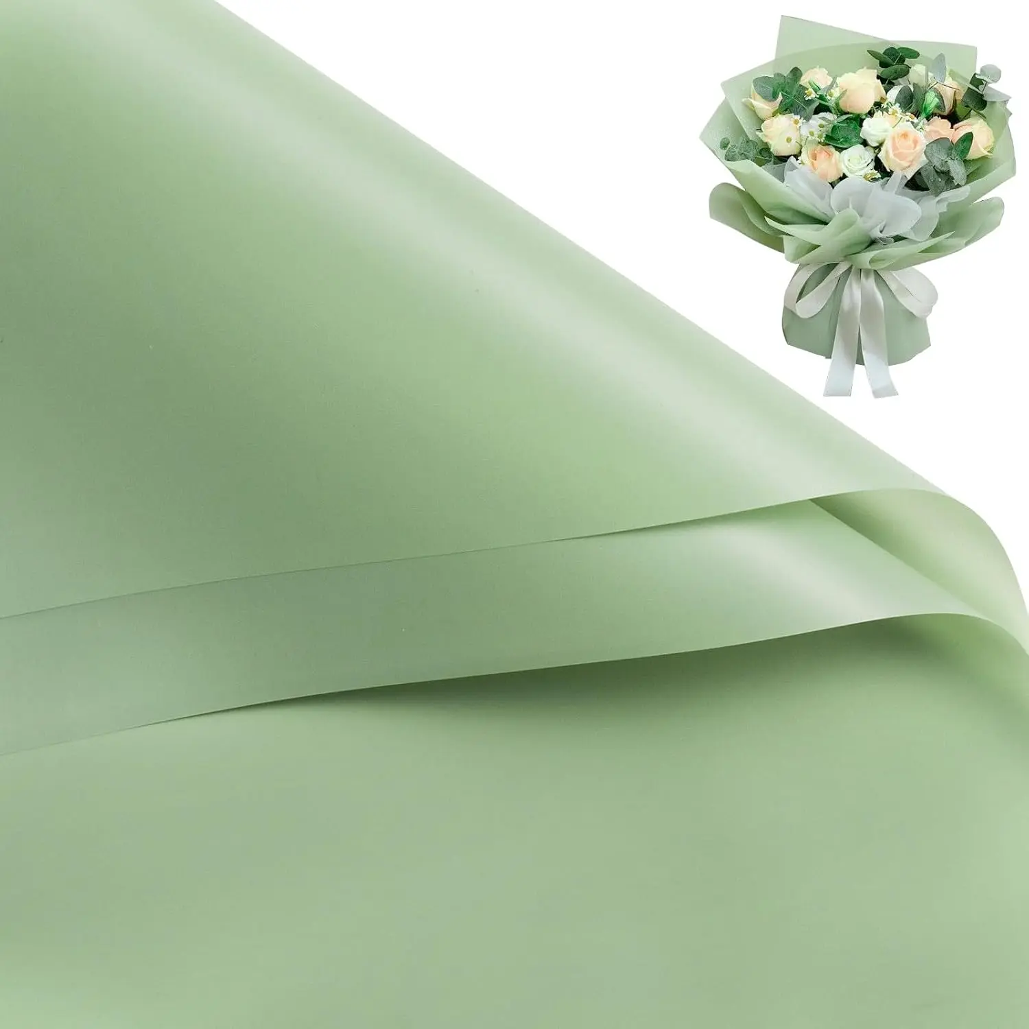 20 Sheets Flower Wrapping Paper - 22.4 x 22.4 inch Pure Light Green Water-Resistant Floral Bouquet Wrapping Paper, Florist Supplies Packaging for Wedding Birthday Gift DIY