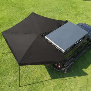 Black 270° Driver-Side Vehicle Canopy, 6.6ft Retractable Car Side Awning with Light Block Coating, 280G Tear-Resistant Waterproof Shelter for SUV, Truck & Van Camping