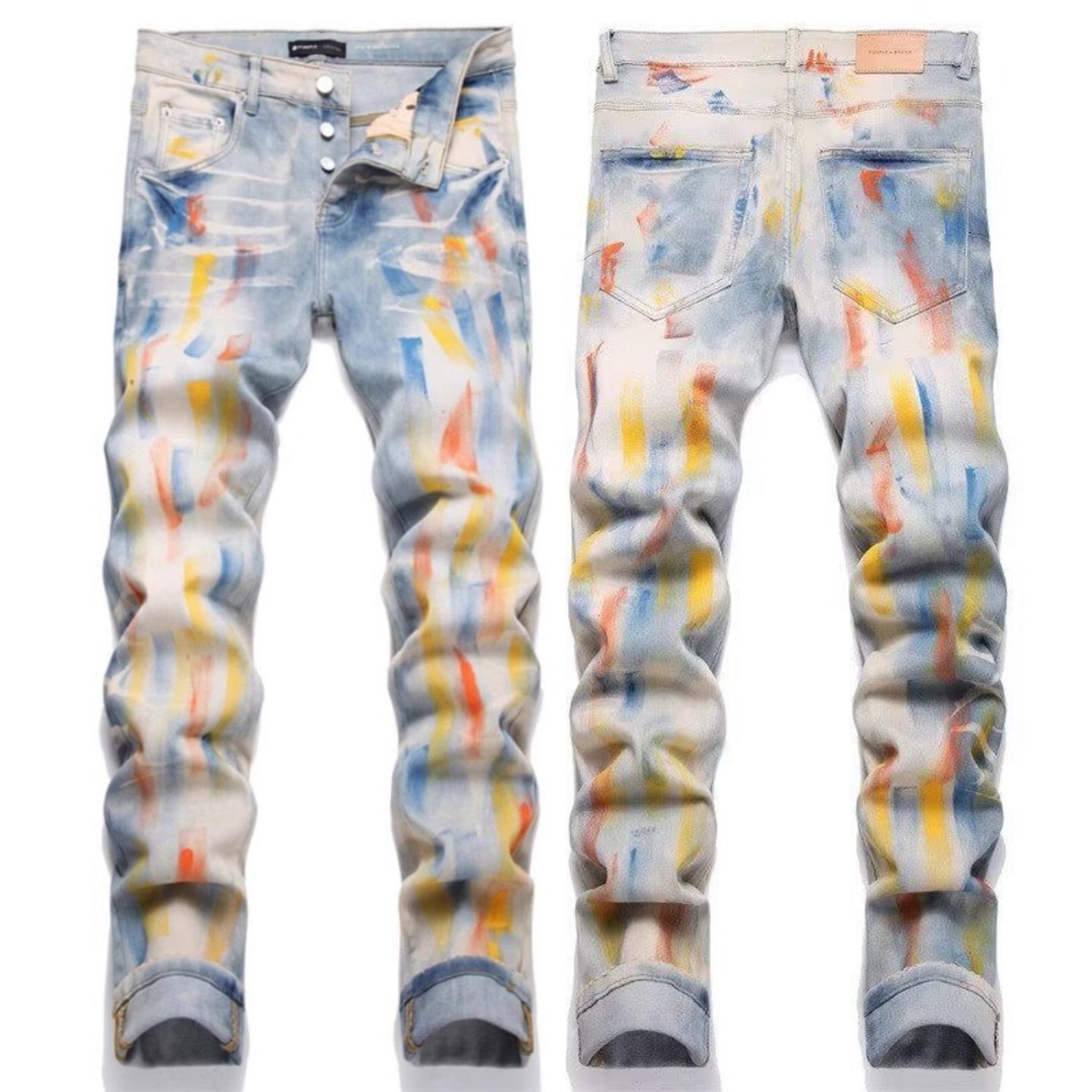 YYK Brand: Street-Style Distressed, Skinny-Fit Stretch Jeans-Featuring Patches, Embroidery, and a Vintage Denim Aesthetic-Showcasing Casual and Fitness-Inspired Styling