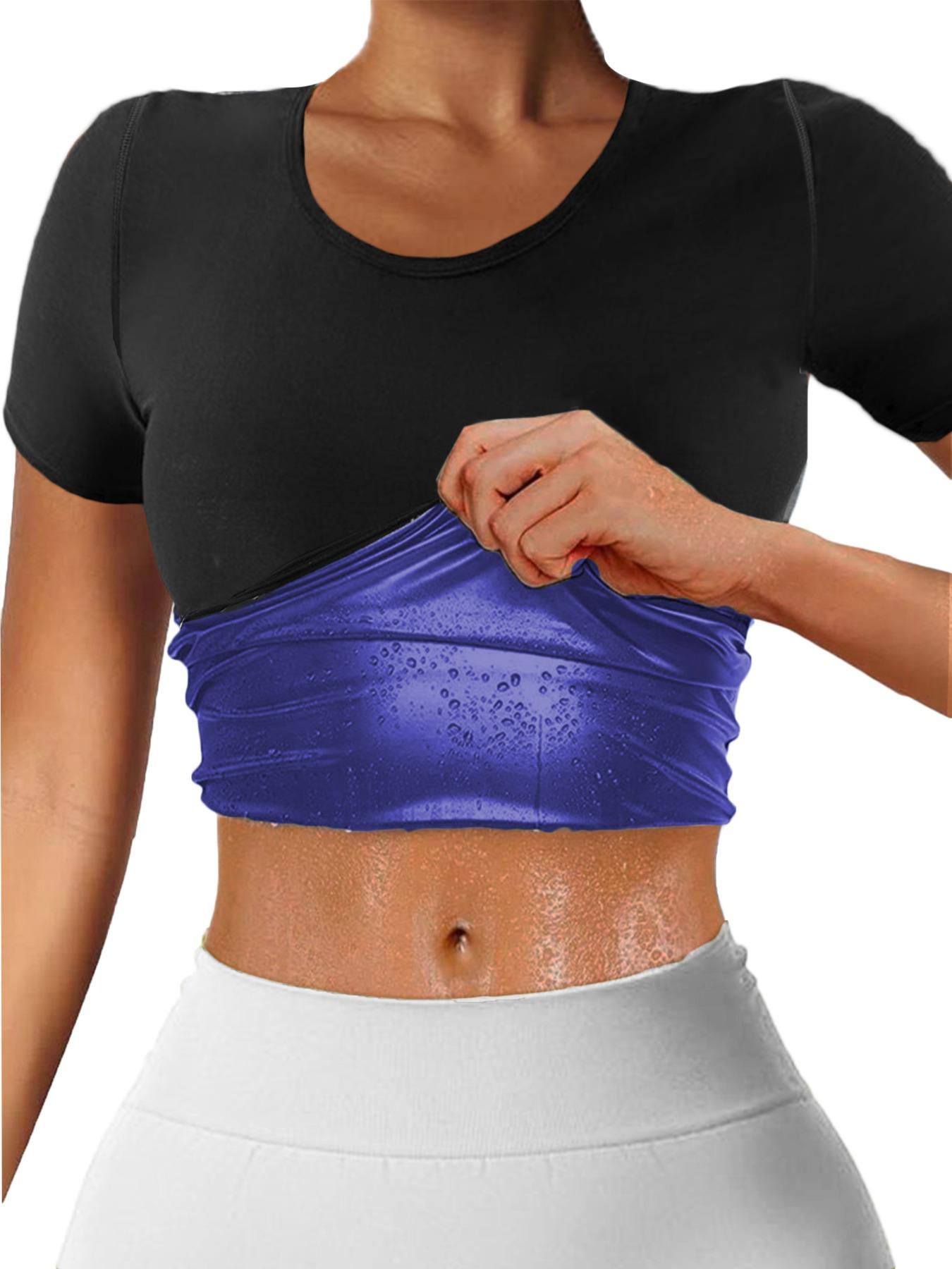 Women's Solid Color Round Neck Short Sleeve Sauna Top, Tight-fitting Sweat-wicking Crew Neck Sports Tee, Fitness Exercise Top for Women, Fitness Clothes Tops