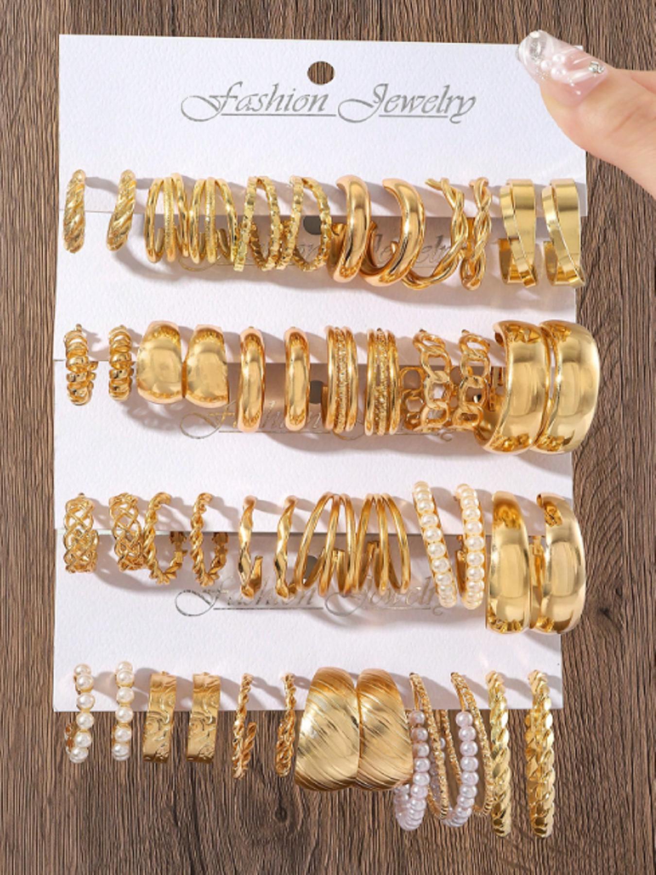 Punk Style Faux Pearl Decorated Hoop Earrings, 24 Pairs Fashionable Earrings for Women & Girls, Trendy All-match & Exquisite Jewelry for Birthday Gift, Hoop Earring Sets