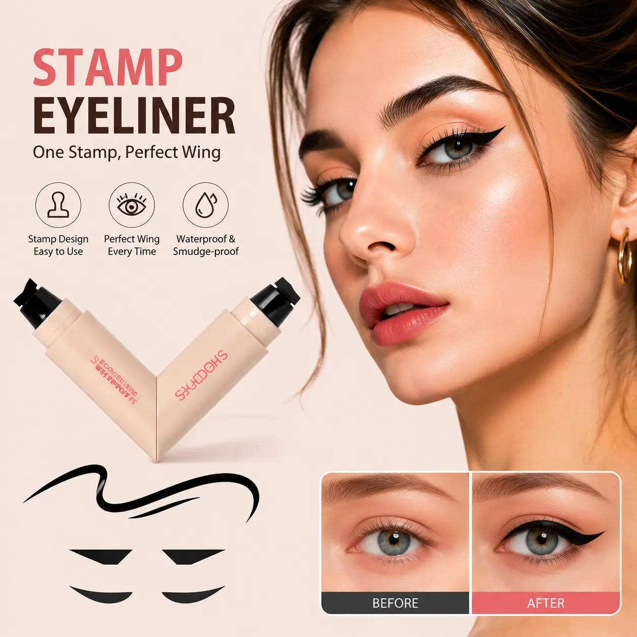 Rotating Winged Liquid Eyeliner Stamp Pen, Dual-Head Design for Precise Cat Eye & Winged Liner, Smudge-Proof Formula, Quick-Drying Eyeliner Makeup, Perfect Eye Makeup, Longwear Eye Liner, Dual Ended Eyeliner, Eye Makeup Product