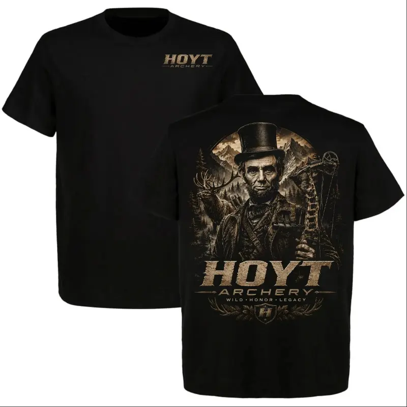Graphic-T-shirt Hoyt Archery Historic American President Bowhunting T-Shirt, Deer Hunter Compound Bow Outdoor Graphic Tee, Front and Back Print Shirt, Archery Hunting Apparel, Hunter Gift, Unisex Casual Streetwear Tee for Men Women