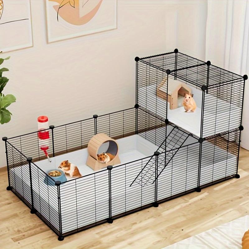 GreenScape Guinea Pig Cage, Indoor C&C Small Animal Cage with Waterproof Plastic Liner, Loft and Partition for Bunny, Chinchilla and Hamster, Habitat Fence Playpen with 25PCS Pannels