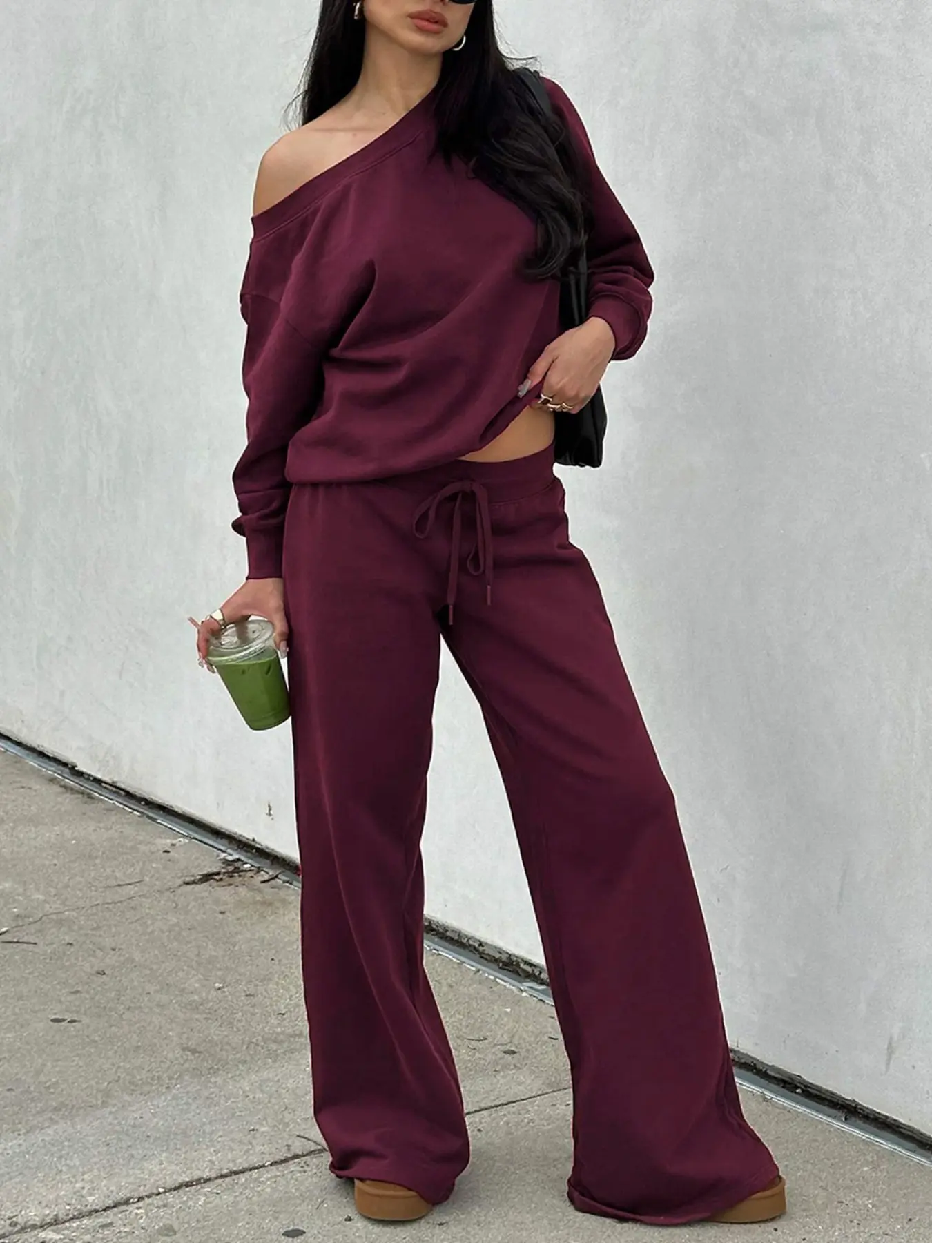 Women‘s Off the Shoulder Long Sleeve Jumper & Pants, 2 Piece Set Casual Fall Basic Sweatsuit Outfits, Jumper Suit, Womenswear, Sweatshirt, Clothes, Lady