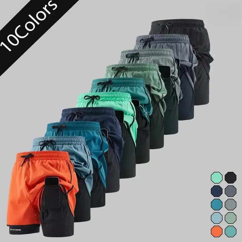 Men's Mixed-Color Sporty Shorts (5-Pack) - Male Wear with Adjustable Waist, Large Pockets, Drawstring, Contrasting Trim, Lightweight, Machine Washable for Workouts, Vacations, Mixed Colors