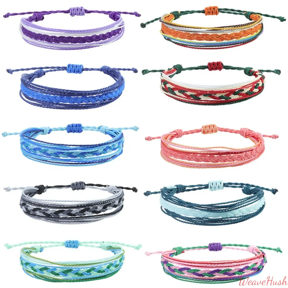 2Pcs New Woven Couple Bracelets, Bohemian Twisted Braided Wax String Wristbands, Waterproof Surfing Style Handmade Jewelry for Daily & Outdoor Wear