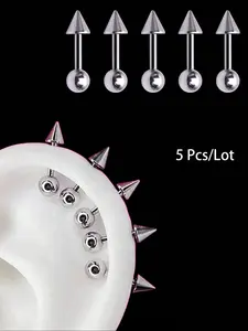 5 Pcs Punk Style Stainless Steel Stud Earrings, Halloween Pattern, Casual Style, All Seasons, Earlobe, Tragus, Helix Piercing Jewelry, Fashionable Earrings