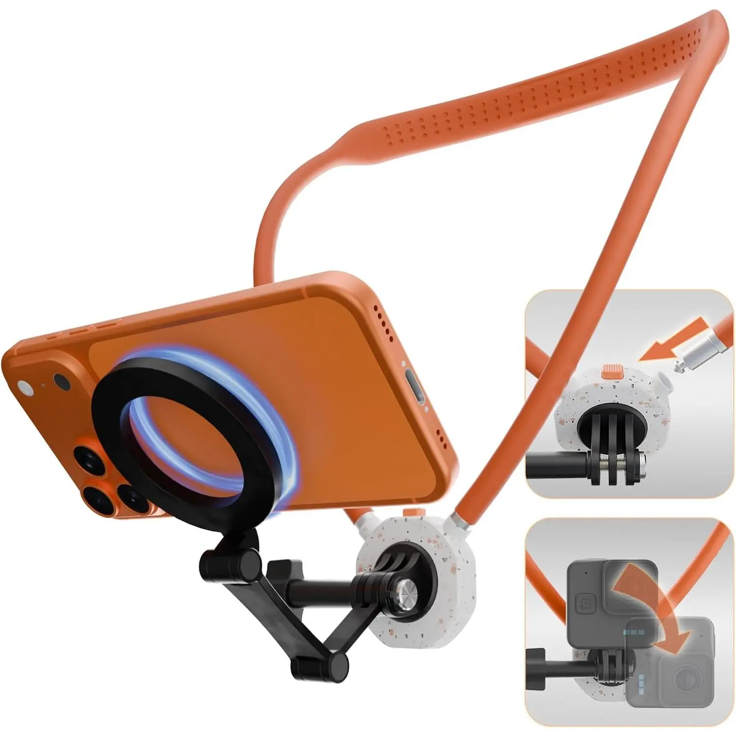 Phone Holder Hands Free for POV/Vlog Selfie Chest Mount with Strap  for Recording, Cooking, Cycling Compatible with , Android, 27.5inch Flexible Hose