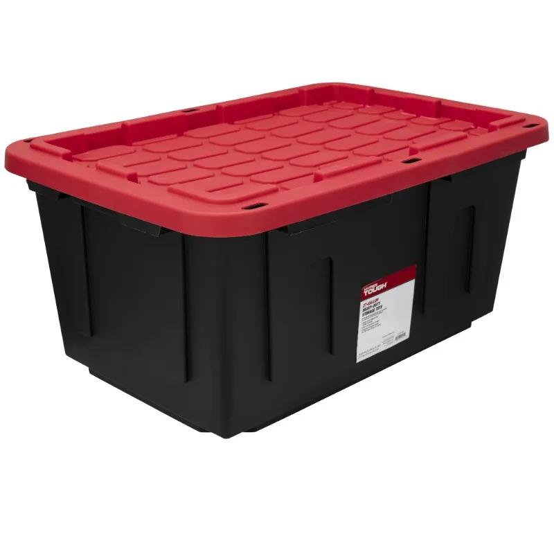 (6 pack) Hyper Tough Large Storage Bin, 27 Gallon Plastic Storage Container with Snap-On Lid, Black and Red (6 pack) Hyper Tough Large Storage Bin, 27 Gallon Plastic Storage Container with Snap-On Lid, Black and Red
