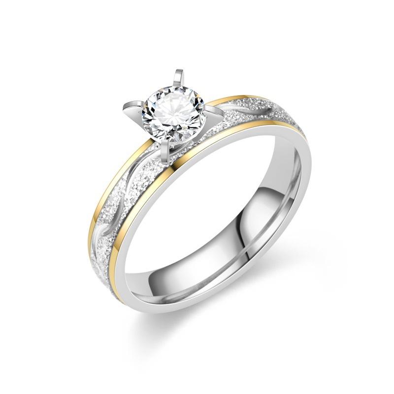 Two-Tone Gold Silver Couple Wedding Ring Set, Solitaire CZ Engagement Rings for Her & Him