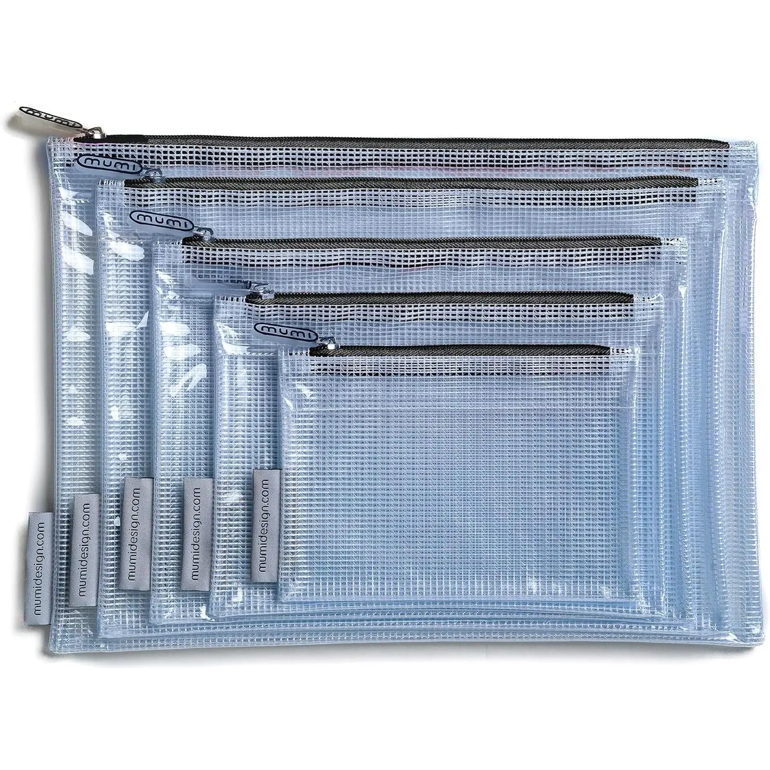 5 Multi-Size Organizing Bags - Clear Zipper Pouches, Black |   pouches with 10 labels for travel, supplies, toys and puzzle bag organization