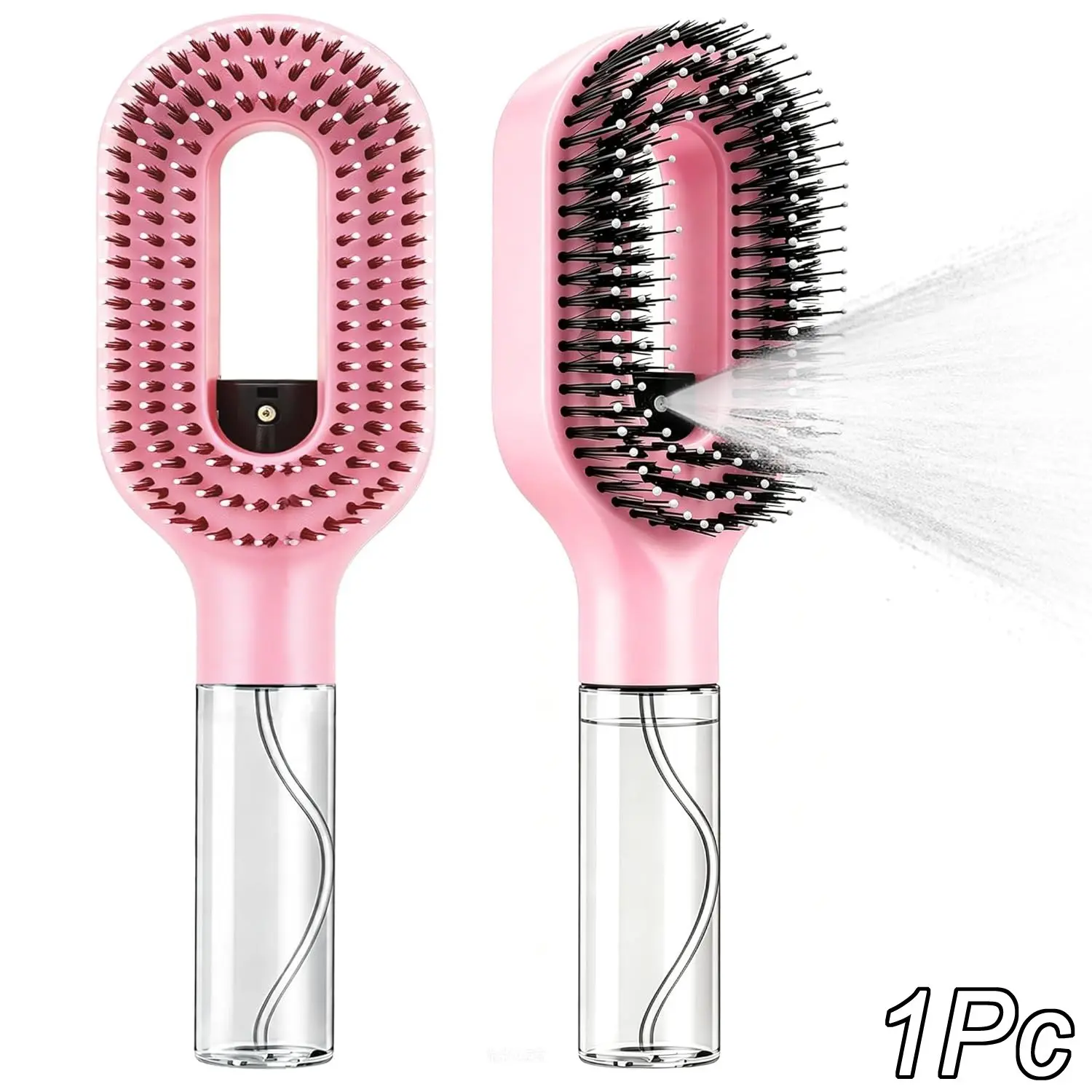 2-In-1 Hair Comb with Spray Bottle, Dry Wet Use, Suitable for Curly Wavy Straight Fine Hair, 50ML Leak-Proof Refillable Water Container