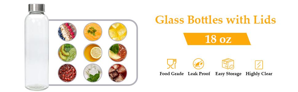 Brajttt Glass Juice Bottle with Lids,16oz Juicing Bottles Reusable, Clear Glass Water Bottles 16 oz with Stainless Steel Airtight Cap,Juice Beverage Container, Leak Proof,Set of 8